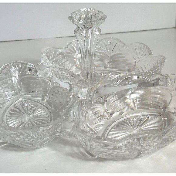 Fifth Avenue Crystal Clear Glass Serving 3 Compartment Dish Bowl With Handle - Picture 7 of 8